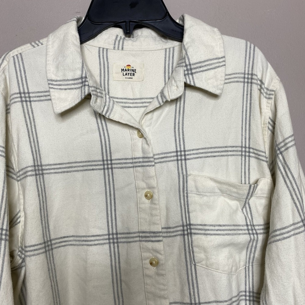 Marine Layer Women Size XL Flannel Monterey Button Up Shirt Organic Cotton - Picture 7 of 13